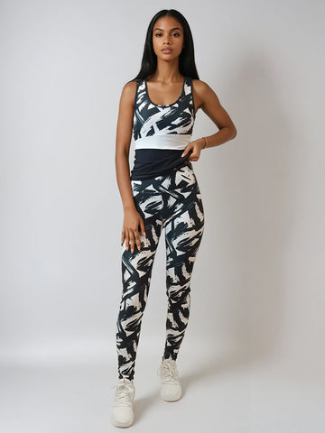 MEDINA női sport leggings – fekete-fehér mintás, magas derekú, rugalmas anyagból