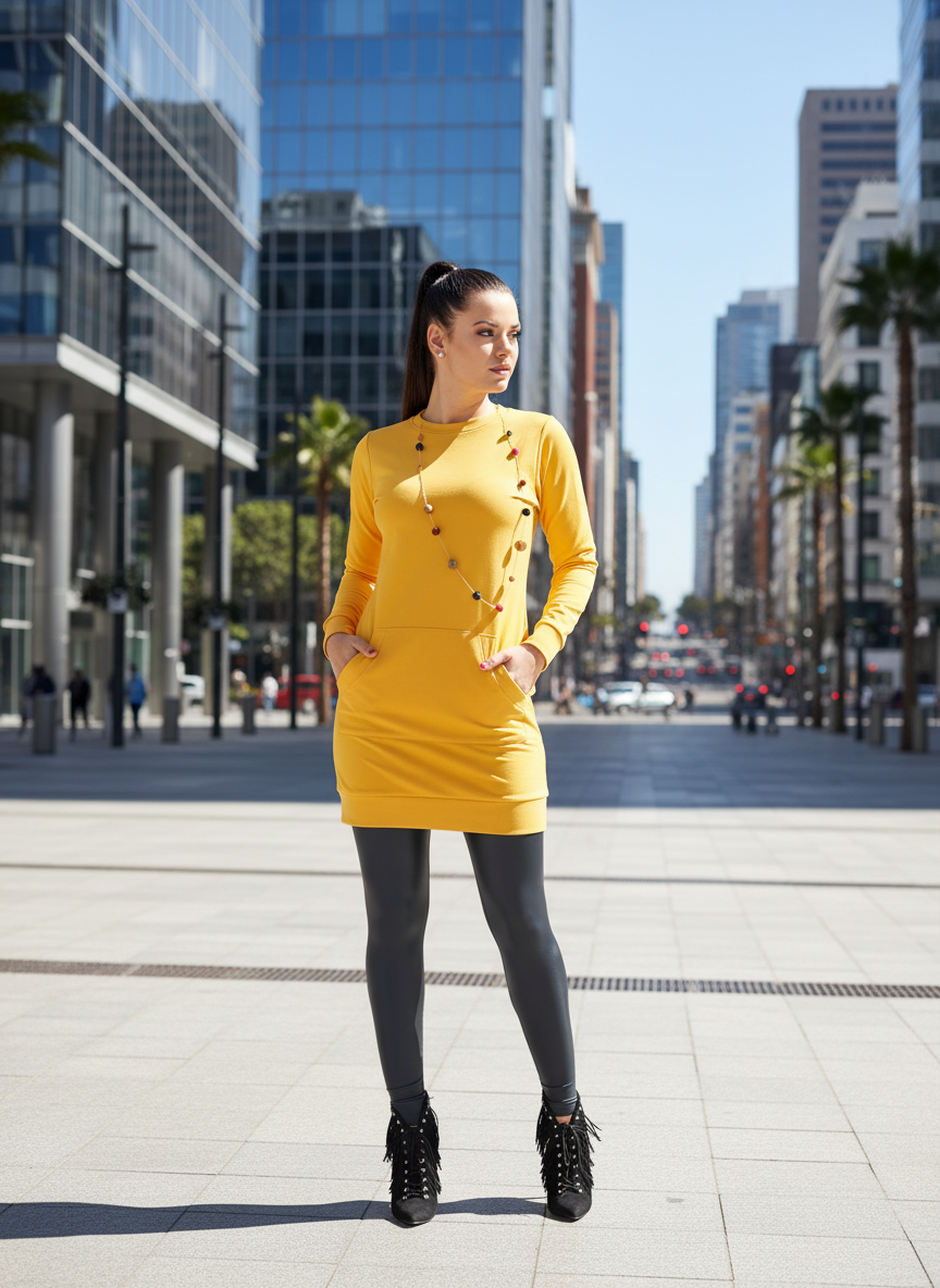 DEBRA-15 sárga női miniruha hátán hímzéssel