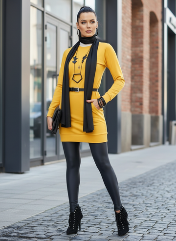 DEBRA-15 yellow women's mini dress with embroidery on the back