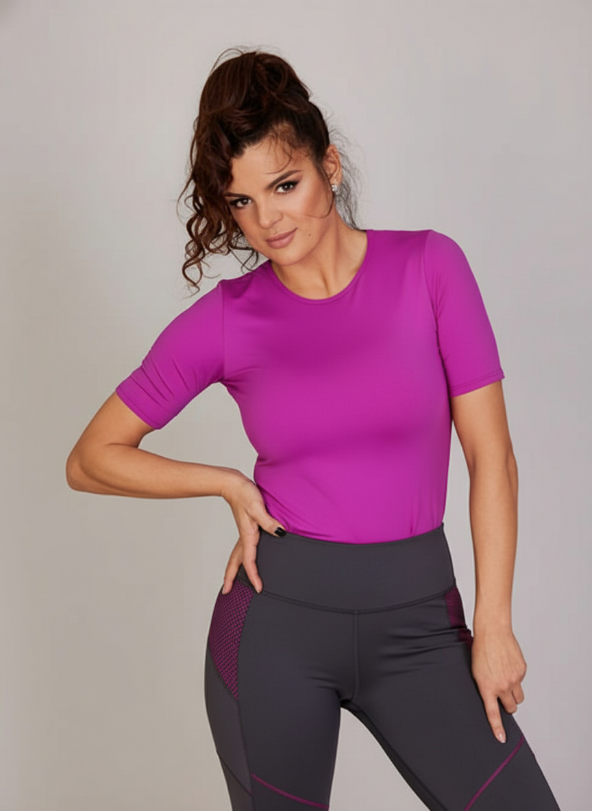 HALSTON-36 fialový top s krátkym rukávom