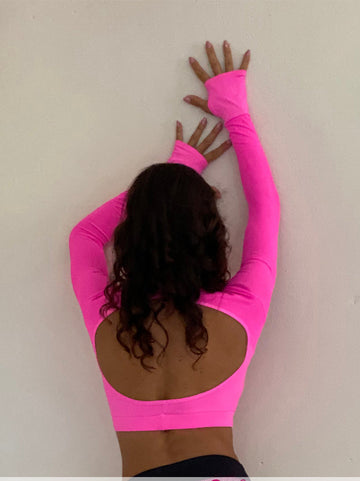 NAIDA-20 neon pink, hosszú ujjú crop felső