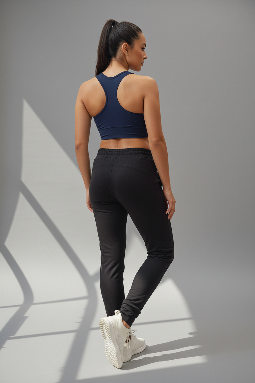 HAVENLY-01-FEKETE PASSZÉS SZÁRÚ PAMUT MELEGÍTŐ NADRÁG