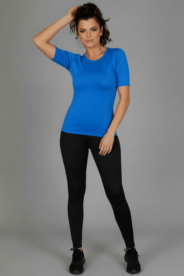 HALSTON-52 aqua blue, short-sleeved women's T-shirt