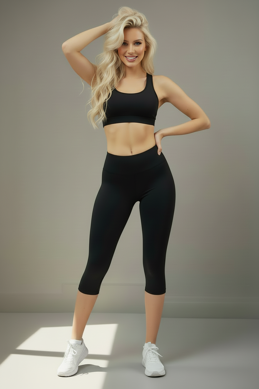 HAYNA-01 black high waisted pleated bottom knee-length pants