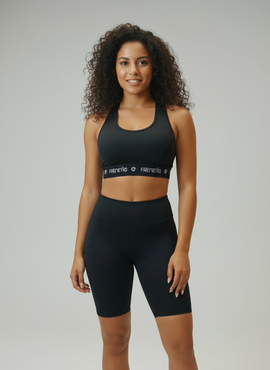 GINNY-01 fekete-FRENETIC szivacsbetétes sportmelltartó – birkozó háttal