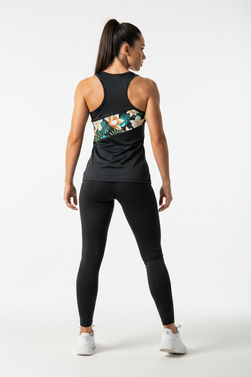 DOMINO-01/50  Frenetic női fitness trikó – trópusi mintás betéttel