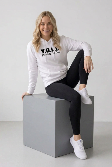 ZYGI yolo-00-Fehér bő pamut kapucnis pulóver