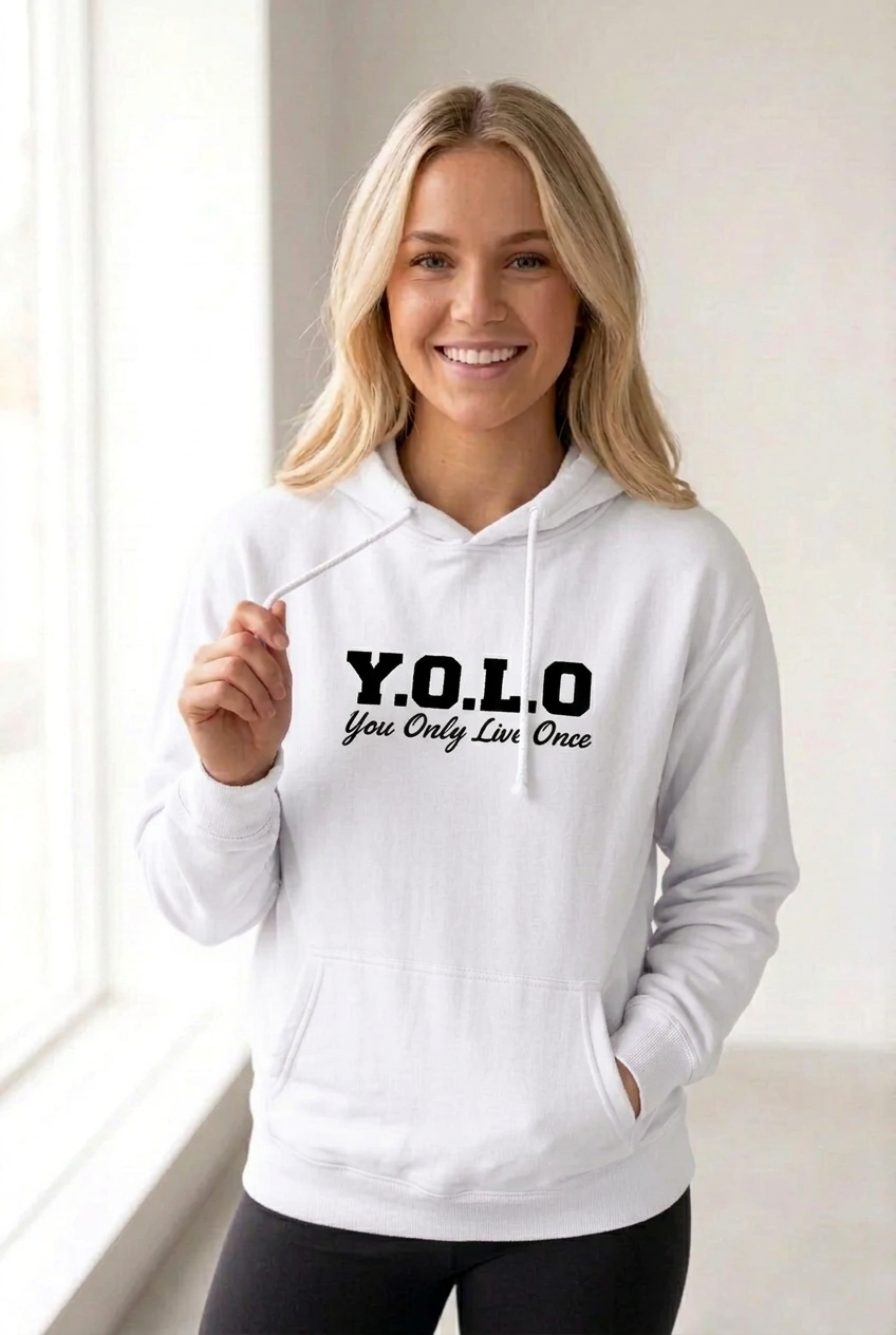 ZYGI yolo-00-Fehér bő pamut kapucnis pulóver