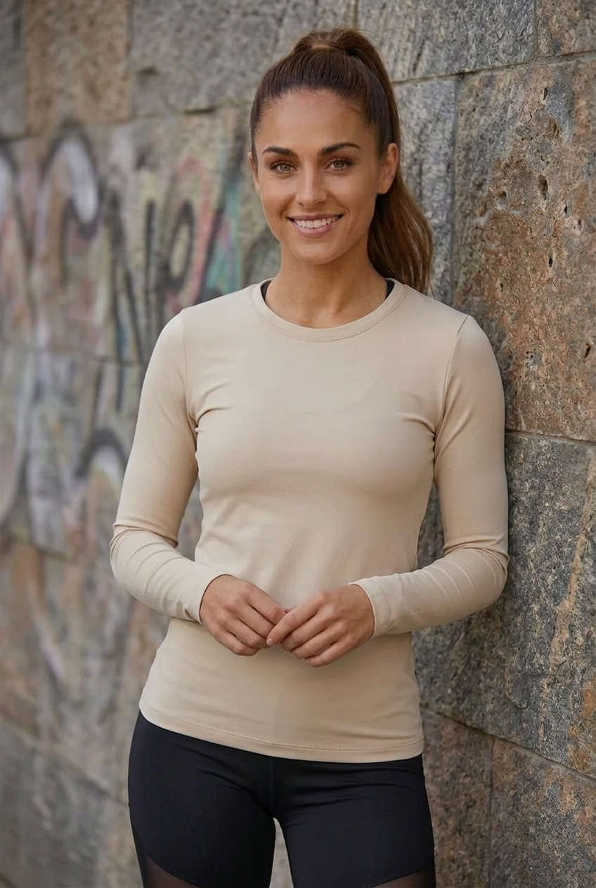 HIP-06 Bézs színű, női hosszú ujjú, sport felső