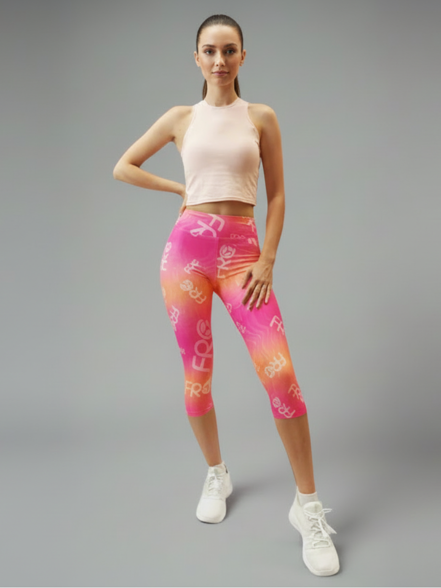 MINERAL-22 pink Női térdig érő leggings – rózsaszín-narancs színátmenetes