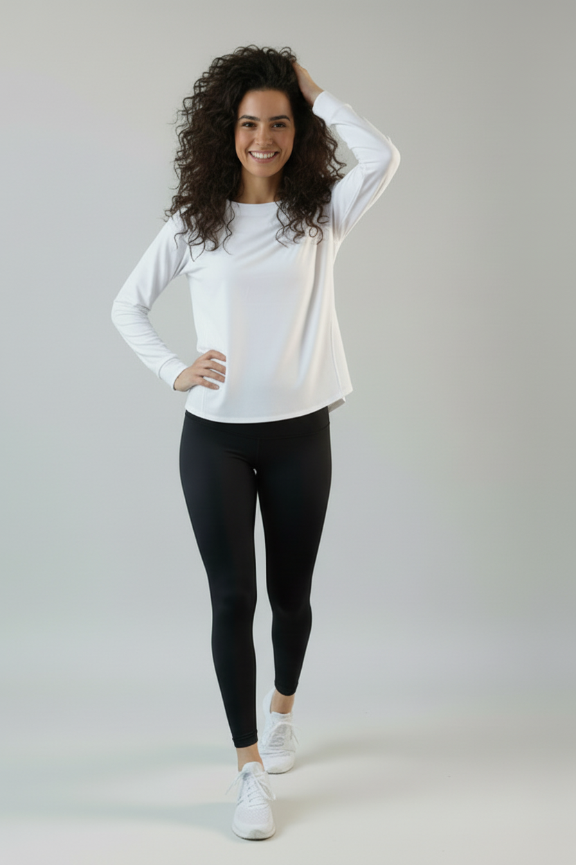 HORTENZIA-00 white, tulle-lined long-sleeved top