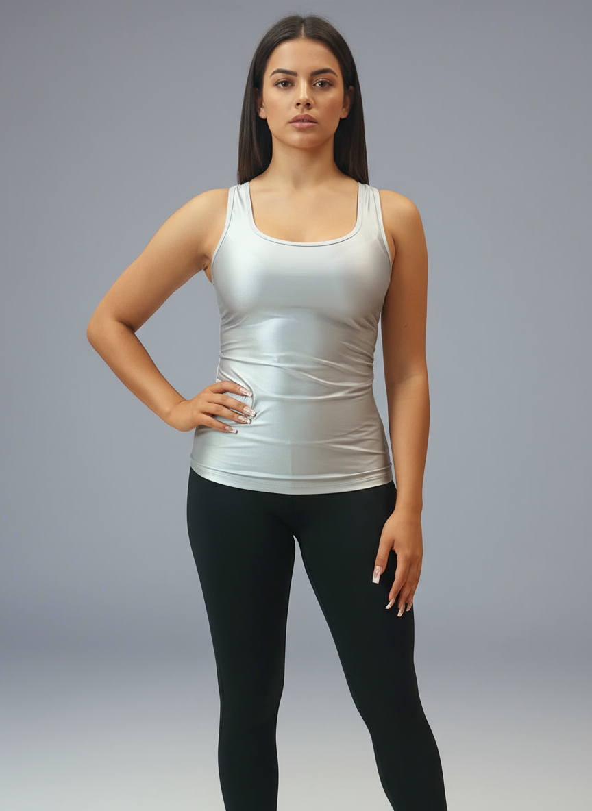 ALIZE-04 Fényes Ezüst Birkózó Hátas Trikó – Női Sportos Felső