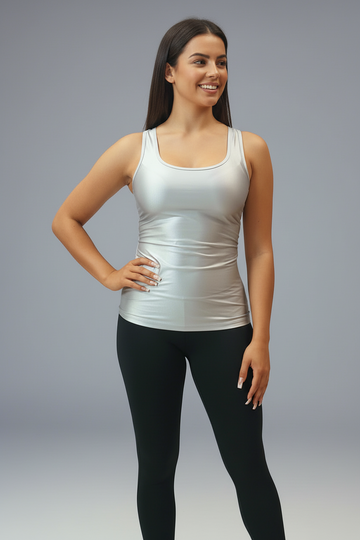 ALIZE-04 Fényes Ezüst Birkózó Hátas Trikó – Női Sportos Felső