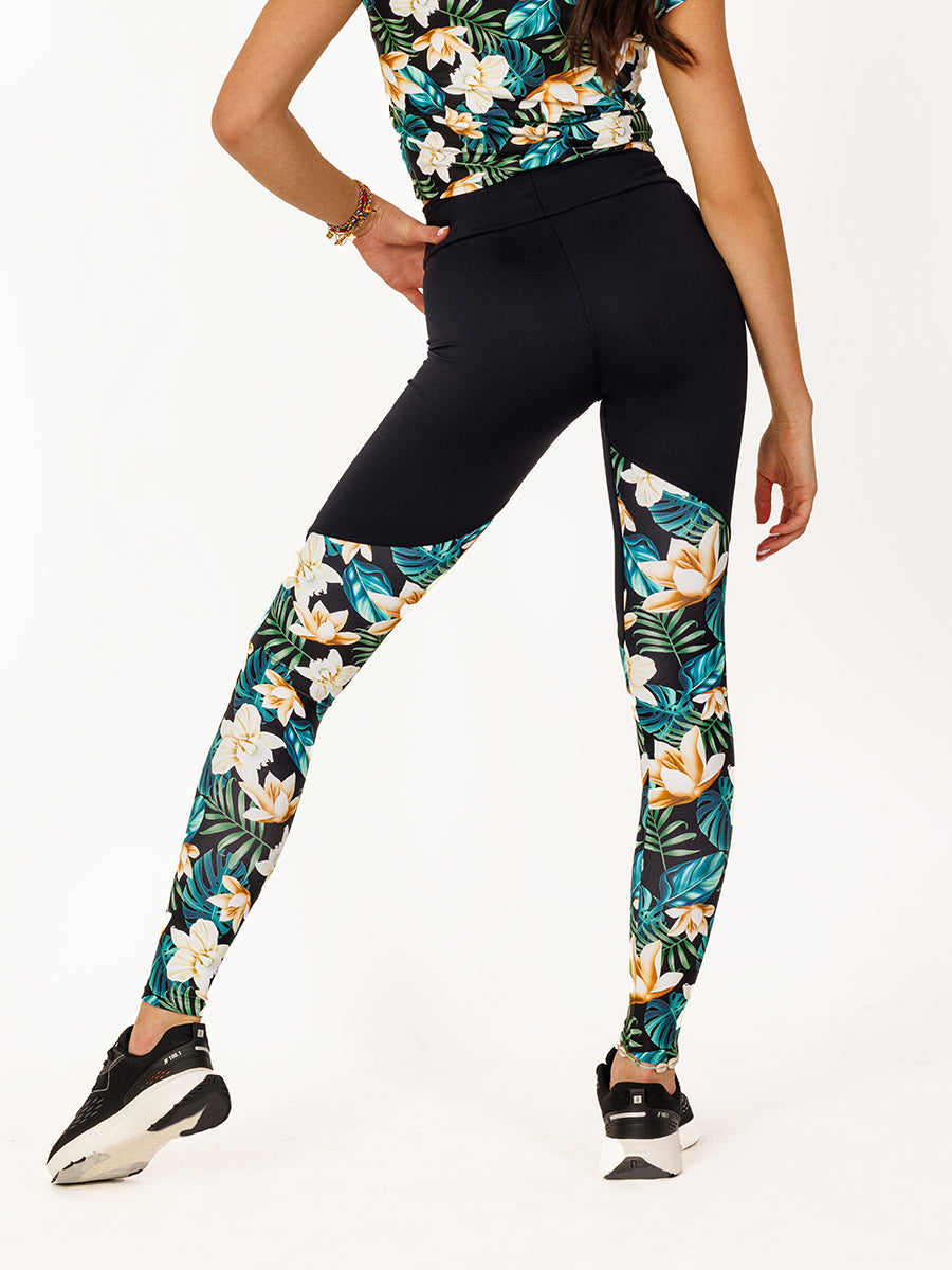 GENOVIA-01 fekete magas derekú virágos aljú leggings