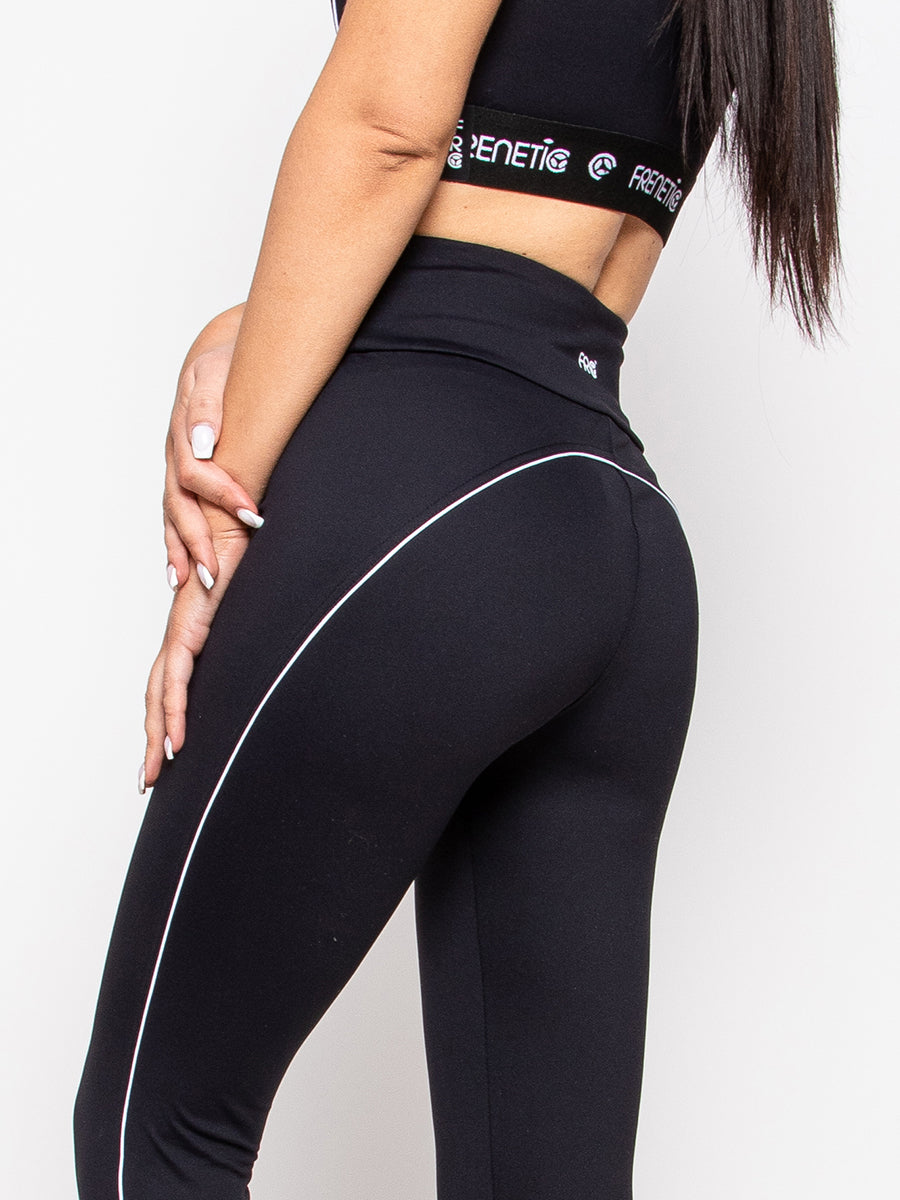 Čierne legíny Leander-01 s vysokým pásom a bočným lemovaním