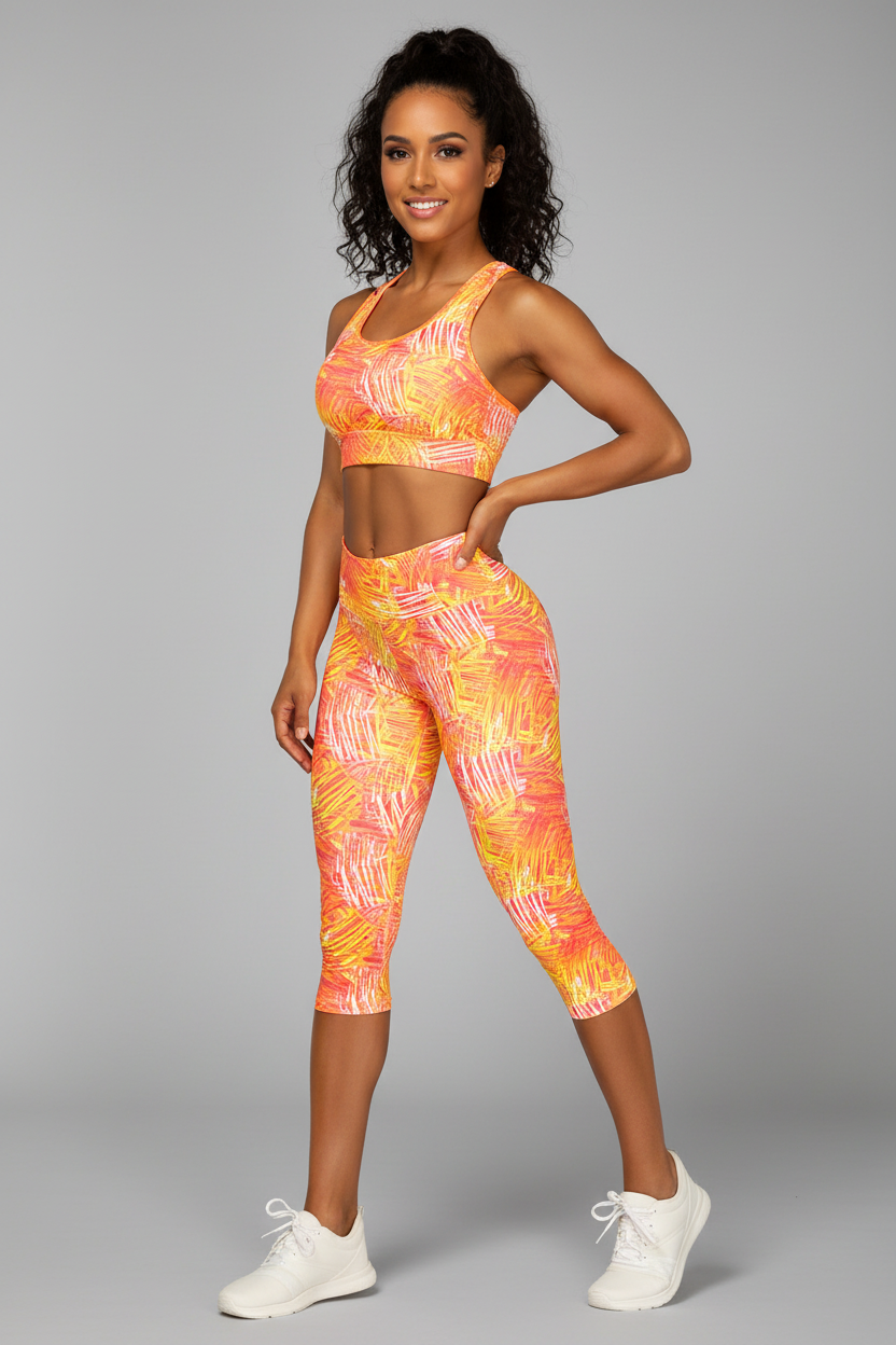 SUNSHINE-27-Pink scribble pattern capri pants
