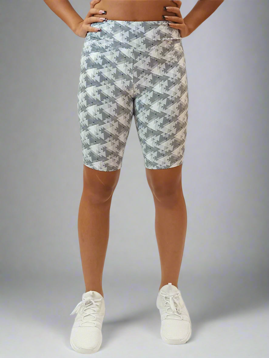 ELENY-01 fekete-Geometriai mintás short-magas derekú, biciklis nadrág