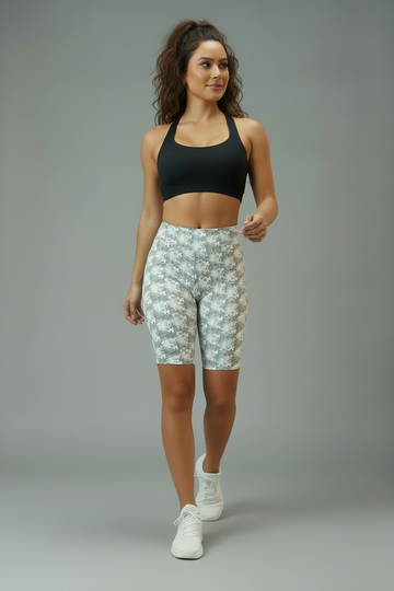 ELENY-01 fekete-Geometriai mintás short-magas derekú, biciklis nadrág