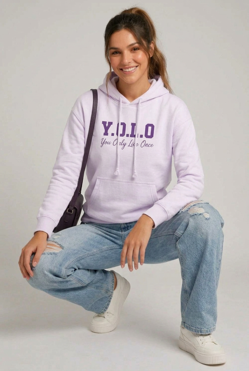 ZYGI yolo-030-krémlila pamut kapucnis pulóver